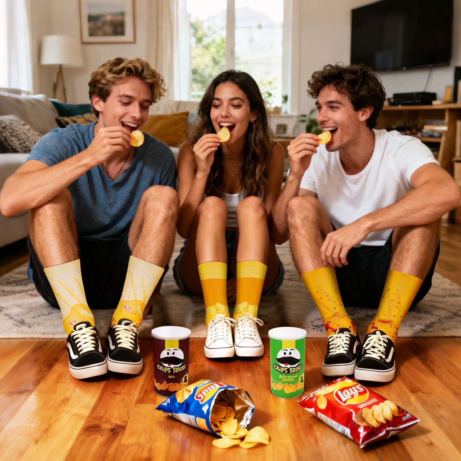 Funny Chips Box Socks - Unique Gag Gifts for Men Women Teen Boys - Novelty Funky Cool Crazy Silly Food Socks - Birthday Easter Fathers Day Fun Gifts for Him Dad Christmas Stocking Stuffers -3 Pairs