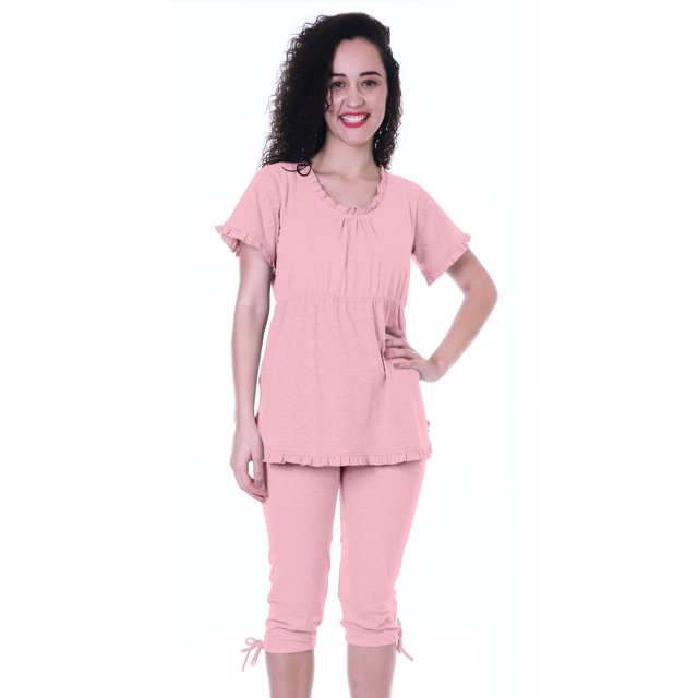 Moomaya Ensemble de Nuit pour Femmes Capri Coton 2 Pcs Chemises de Nuit