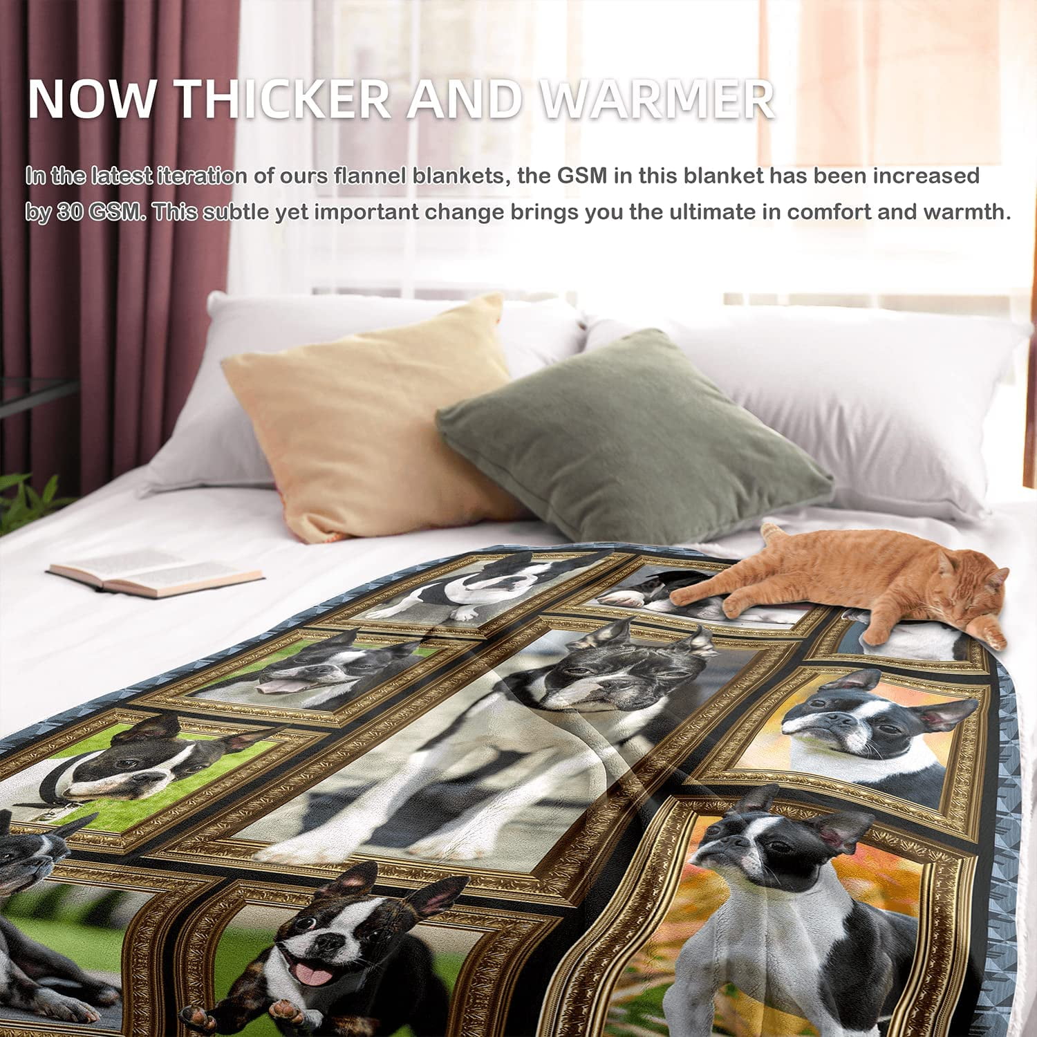 Boston Terrier Dog Blanket for Kids, Cute Soft Cozy Warm Flannel Throw Blanket for Girls Boys, Toddler Baby Blankets and Throws for Couch Bed Daycare Preschool Naptime, 40" x 50"