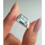 NEW LATEST ENTERPRISES 3Ct Emerald Cut Lab Created Aquamarine Men's Solitaire Ring Real 925 Sterling Silver