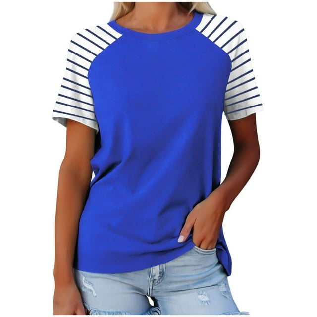 FAIWAD Hauts Grande Taille pour Femmes Blouse d'Été à Imprimé Rayé Manches Courtes Col Rond T-Shirts Tuniques Décontractées Tee