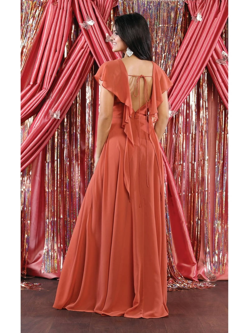 Womens Rust Formal Mother Of The Bride Long V Neck Short