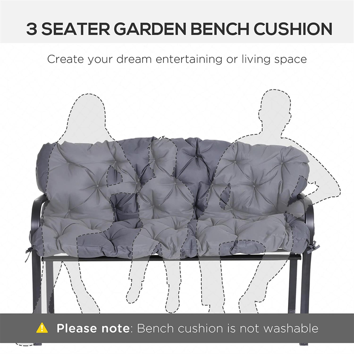Demi Bonn 59" x 38" Tufted Bench Cushion for Outdoor Furniture, 3-Seater Outdoor Seating Cushions for Swing Chair, Patio Sofa/Couch, Gray