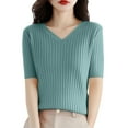 thumbnail image 2 of Chandails d'Automne et d'Hiver Grande Taille pour Femmes T-Shirt Ample à Col Rond à Manches Courtes avec Bas en Tricot Court Vert Menthe G, 2 of 4