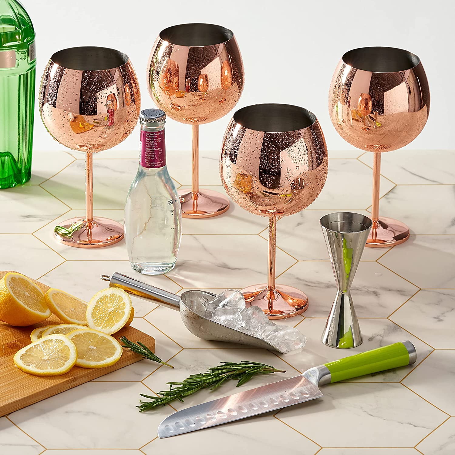 Oak & Steel 24 oz Wedding Insulated Stainless Steel Balloon Wine Glasses Set of 4