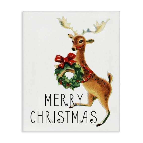 Stupell Industries Merry Christmas Reindeer Holiday Painting Gallery Wrapped Canvas Art Print Wall Art, 16 x 20