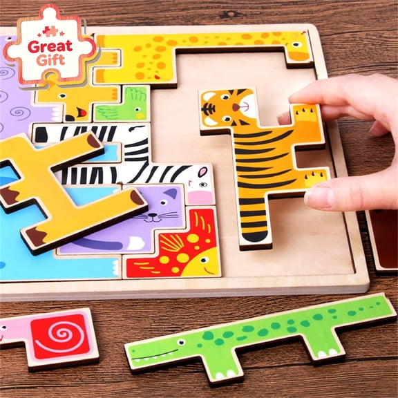 Qocolcyl 3D Wooden Animal Peg Puzzle,Toddler Shape Matching for Girls Boys 2 3 4 5 Years Old,Montessori Preschool Educational Toy,Kids Early Learning Wooden Board for Christmas Holiday Birthday Gift