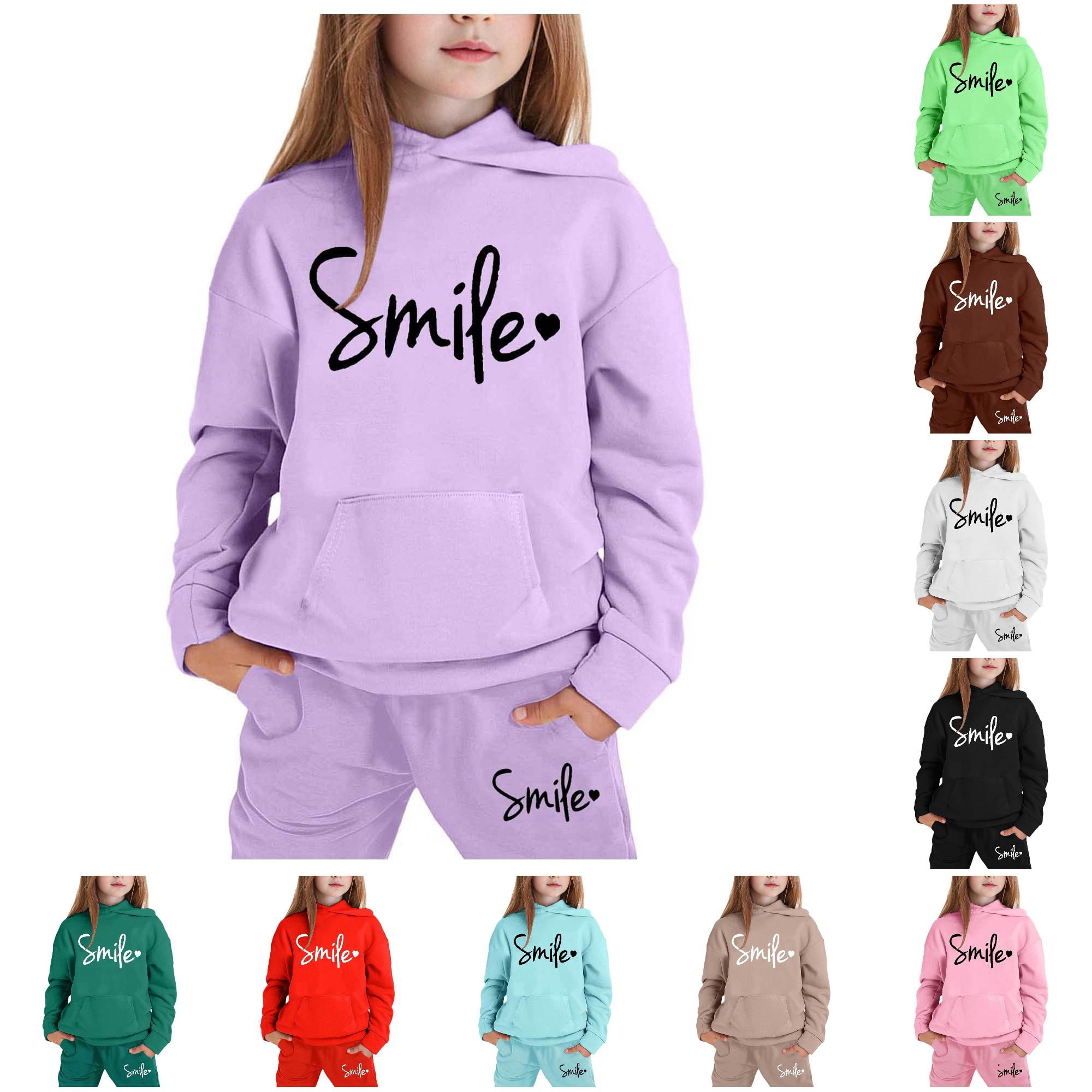 AWZXDE Child Toddler Boys Girls Long Sleeve Solid Warm Hoodie Pullover Tops Pants Kids Outfits Sweat Suit Purple 2-3 Years