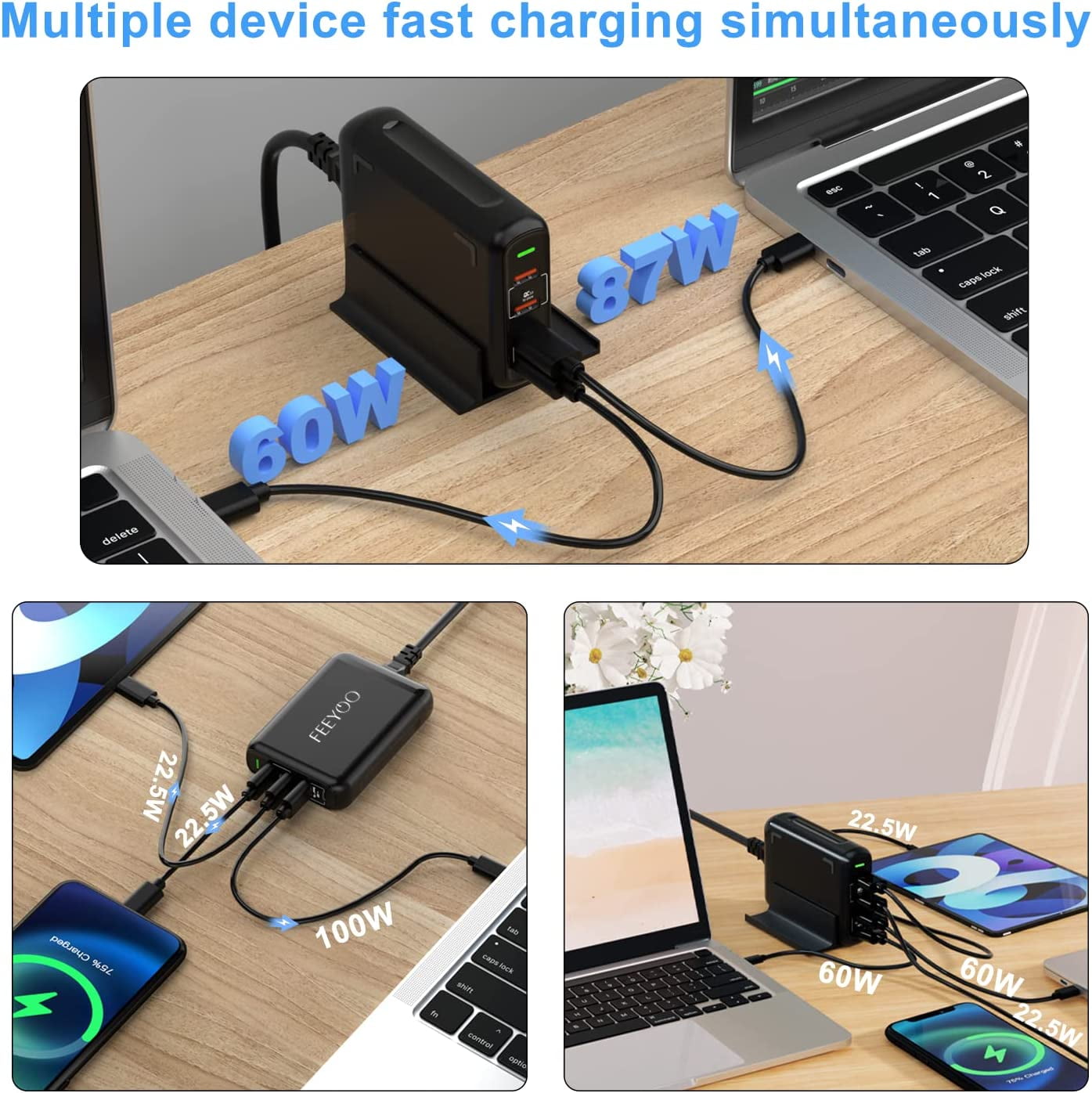 150W USB C Charger for Smartphone&Laptop, 4-Port Quick Charging Station,  Single USB-C 100W Charger Adapter, Type-C PD 3.0 Compatible for  iPhone,Samsung - Walmart.com