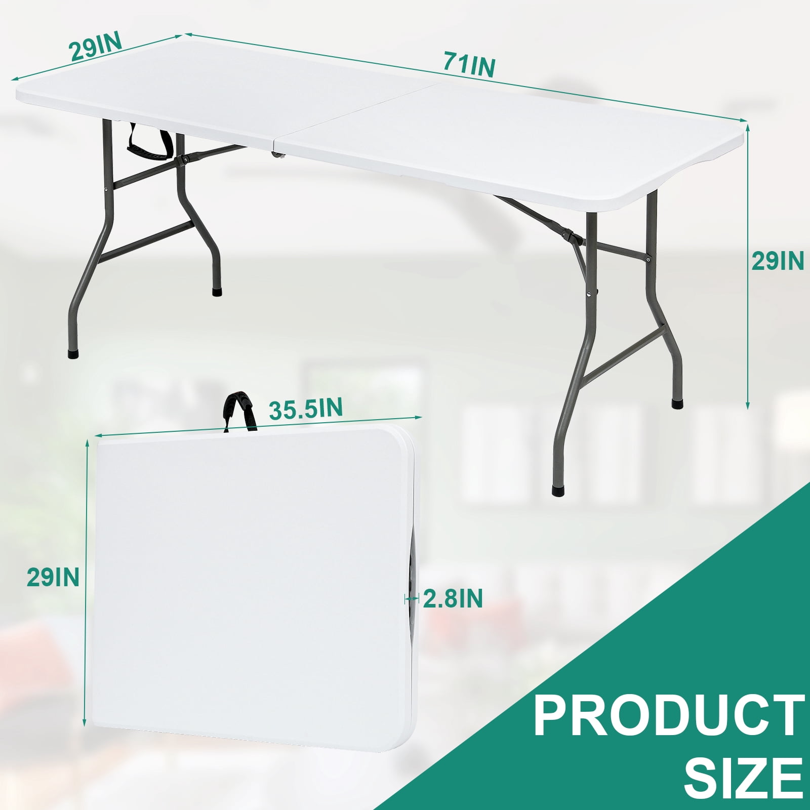 YouYeap Folding Utility Table 6ft Fold-in-Half Portable Plastic Picnic Party Dining Camp Table, White
