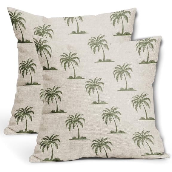 Sage Green Tree Pillow Covers 16X16 Inch Set of 2 Coastal Tropical Plants Coconut Trees Decorative Pillow Cases Summer Beach Vintage Cushion Case Hawaiian Home Decor for Sofa Couch Outdoor