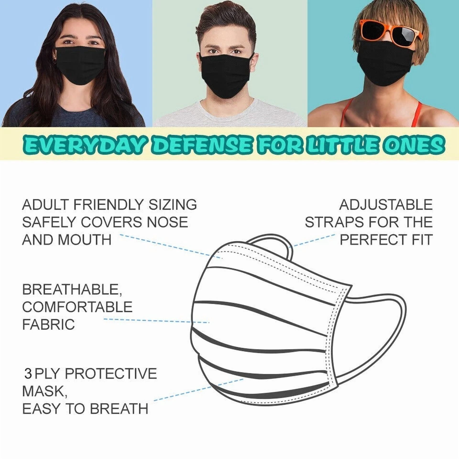 CIRCLE- 100Pcs 3-Layers Black Face Masks Protective Disposable Respirator Mouth Cover