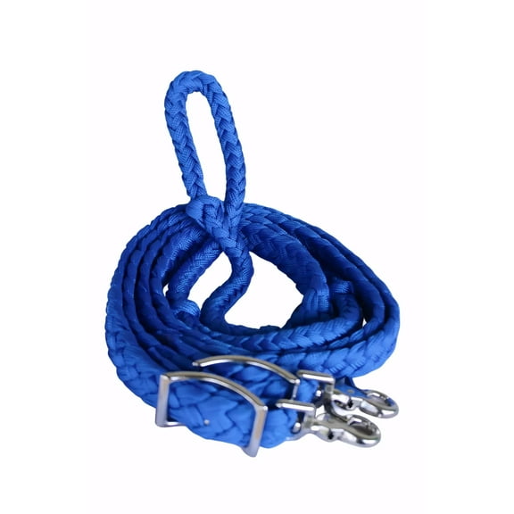 Roping Knotted Horse Tack Western Barrel Reins Nylon Braided Blue 60720