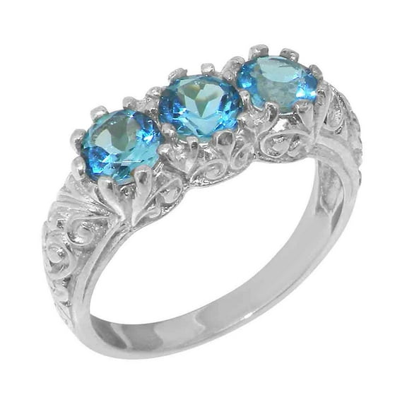 LBG British Made 925 Sterling Silver Natural Blue Topaz Womens Anniversary Ring - 33 size options - Size 10