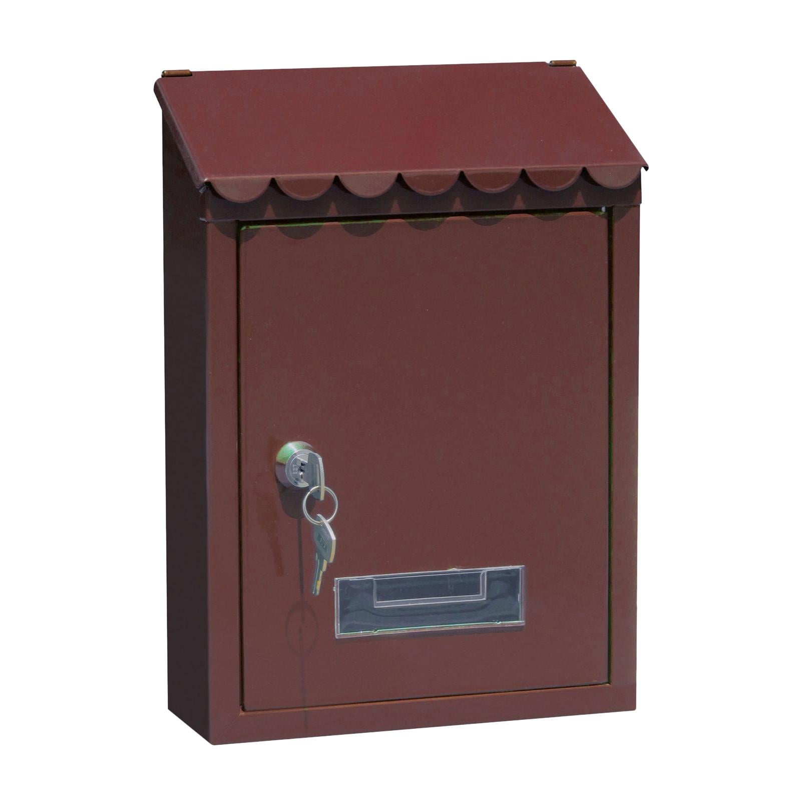Solid Mailbox Letter Mounted Mail Secure Locking Mail Box with 2 Keys, Install Screws - Brown