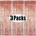 thumbnail image 2 of 3 Pcs Rose Gold Metallic Foil Curtains,3.28ft x 6.56ft Fringe Rain Curtain Shine Photo Booth Backdrop Tinsel Curtain Streamer for Wedding Christmas New Year Baby Shower Celebration Party, 2 of 7