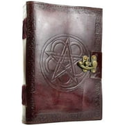 Heart Pentagram Embossed Leather Writing Creative Journal Diary Dream Notebook Brass Latch Closure 240 Pages Handmade Paper 7" x 10"