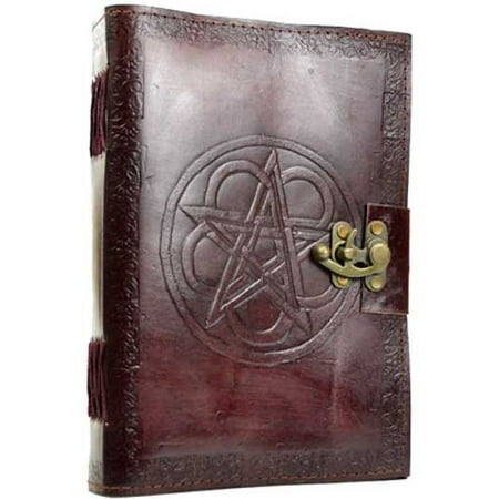 Heart Pentagram Embossed Leather Writing Creative Journal Diary Dream Notebook Brass Latch Closure 240 Pages Handmade Paper 7" x 10"