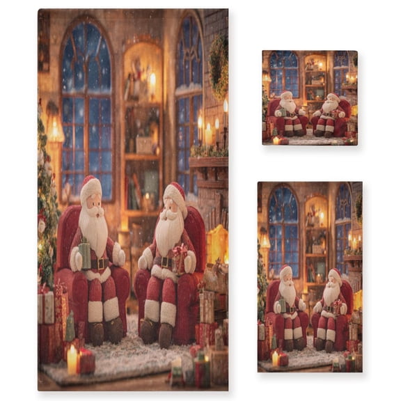 3 Piece Bath Towels Set Bath Towel, Hand Towel and Face Towel for Bathroom, Gym, Hotel Sitting Santa Claus