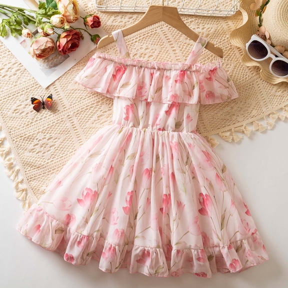 Spring Dresses Summer Western Style Girls Summer Dress for Girls Summer Outfits Beach Sundress (Pink,3-4 Years)