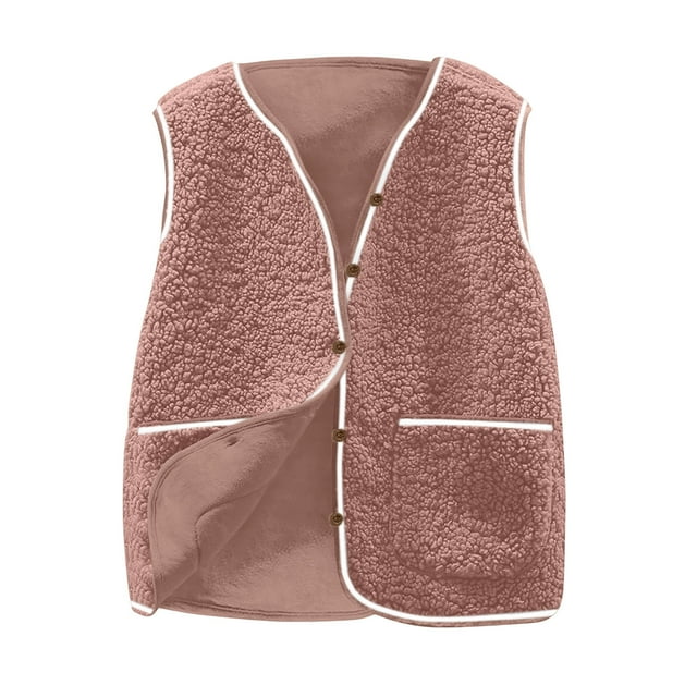 Diufon Womens Fleece Vest Fall Winter Sleeveless Button Down Jackets Casual Plus Size Loose Coat with Pockets