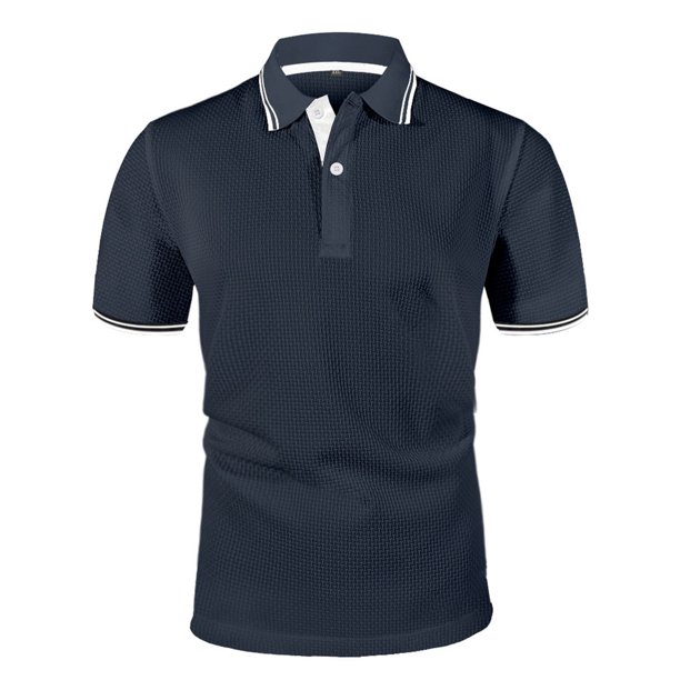 Camiseta informal de manga corta con cuello vuelto y dos tonos para hombre: transpirable, corte ajustado, ideal para el verano, versátil con pantalones cortos o vaqueros.