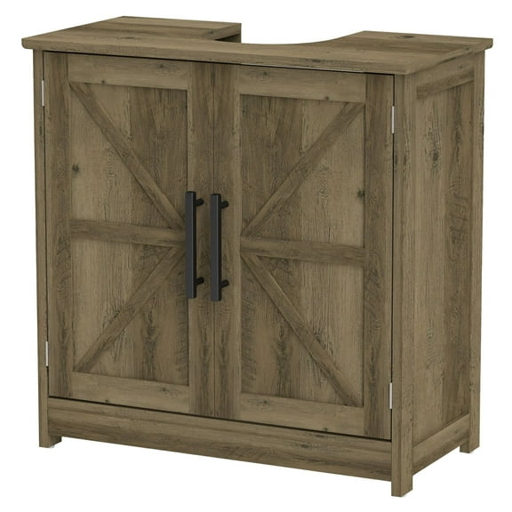 Farmhouse Pedestal Sink Cabinet 11.8"W, Bathroom Storage with Barn Doors & Adjustable Shelf, Light Gray - Small Bathroom Vanities