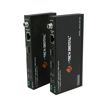 J-Tech Digital HDBaseT Long Range 492ft HDMI Extender1080P@60Hz PoC Bi-Directional IR Supports Dolby Digital DTS with EDID CEC RS-232 Passthrough (JTECH-HDT150)