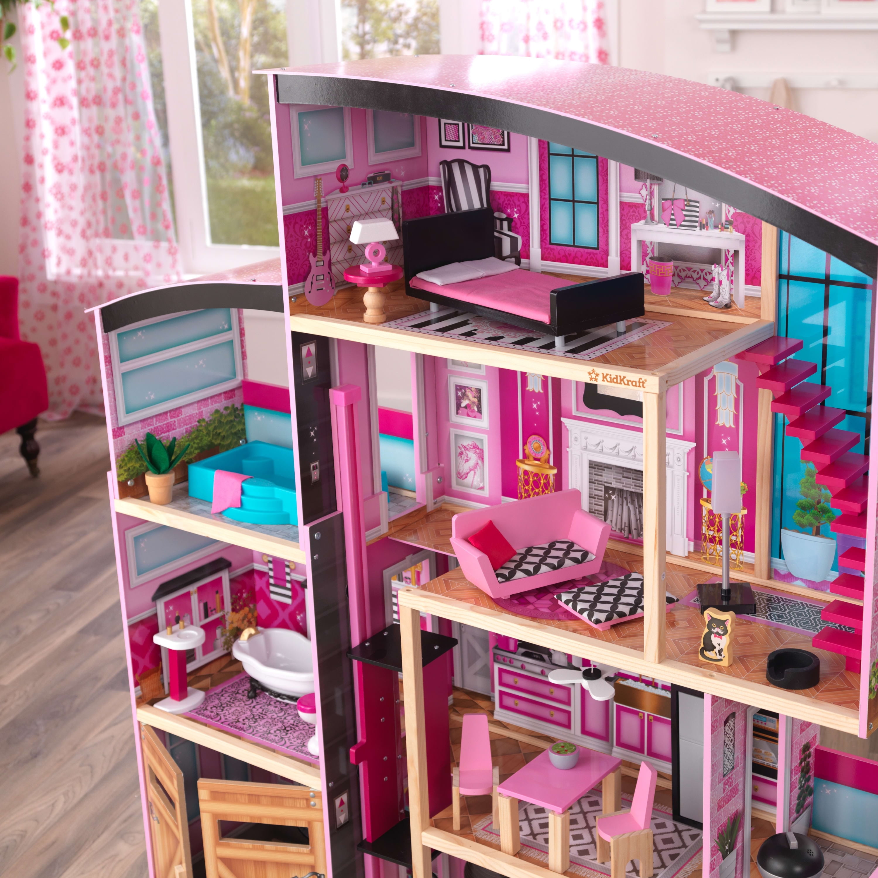 KidKraft Shimmer Mansion Wooden Dollhouse with 30 Accessories, Ages 4 & up