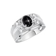 thumbnail image 3 of RYLOS Men's Rings Sterling Silver Rings Classic Designer Style 8X6MM Gemstone &  Diamond Ring Black Star Sapphire March Birthstone Rings For Men,  Size 13, 3 of 7