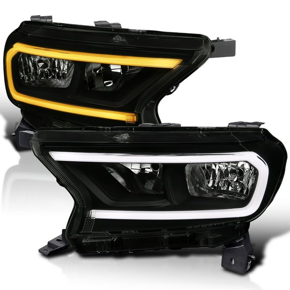 Spec-D Tuning Black Smoke LED Strip Headlights w/Switchback and Sequential Turn Signals & Dynamic Startup Effect Compatible with 2019-2023 Ford Ranger XL / XLT, Left   Right Pair Headlamps Assembly