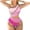 Pink, variant on Womens High Waisted One-Piece Swimsuit with Mesh Panels, One-Shoulder Sexy Monokini with Chest Pad and Tummy Control