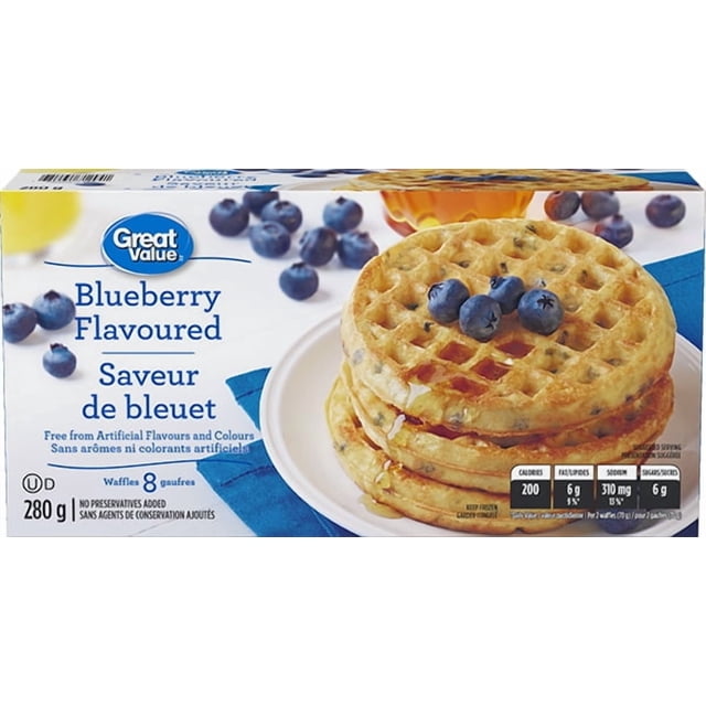 Great Value Blueberry Waffles, 280g, 8 Waffles, 280g