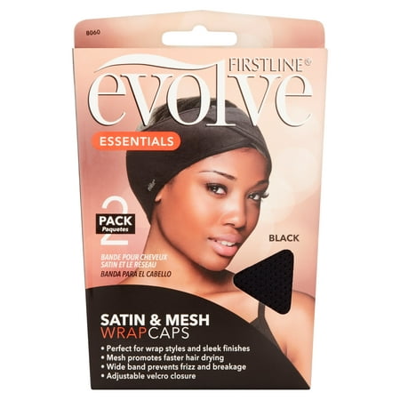 (2 Pack) Firstline Evolve Essentials Black Satin & Mesh Wrap Caps, 2