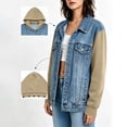 thumbnail image 5 of Otntypg Women's Splicing Hooded Jean Jacket Casual Fall Drawstring Layered Washed Long Sleeve Sweatshirt Button Down Hoodie Denim Shack Jacket with Pockets, 5 of 9