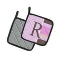 thumbnail image 2 of Letter R Initial Monogram - Pink Stripes Pair of Pot Holders, 2 of 2