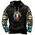 thumbnail image 2 of BiZtdJrK Men Hooded Sweatshirt Tribal Ethnic Aztec Printed Long Sleeve Pullover Sweatshirt Vintage Graphic Hooded Tops with Pocket Todays Daily Sales Clearance Black L, 2 of 3
