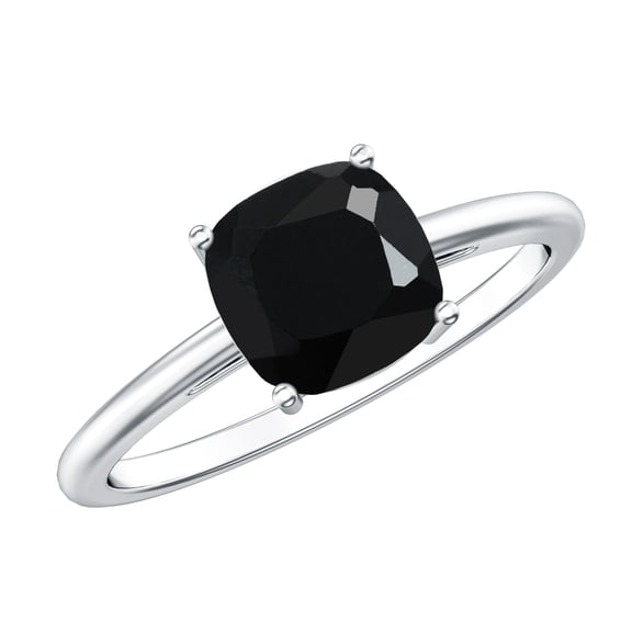 Rosec Jewels Lab Grown Black Diamond Cushion Cut Engagement Ring - 2.8 Carat - Black Diamond Solitaire Ring - AAAA Grade Certified, 925 Sterling Silver, US 4.00