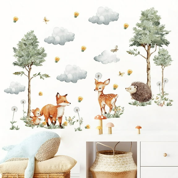Cartoon Animal Decals Forest Wall Stickers Self-adhesive Removable Peel and Stick Living Room Bedroom Decorative Stickers 27.5"x31.4"