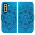thumbnail image 3 of Compatible with Samsung Galaxy S21 FE 5G Wallet Phone Case and Tempered Glass Screen Protector Flip Credit Card Holder Stand Flower Cell Cover for S 21 EF S21FE5G UW S21FE 21S G5 6.4 inch Blue, 3 of 9