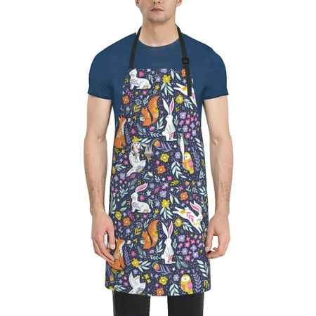 

Vsdgher fox rabbit leaf colorful Waterproof Apron with 2 Pockets Kitchen Chef Aprons Bibs for Grooming Cooking Baking Painting Gardening
