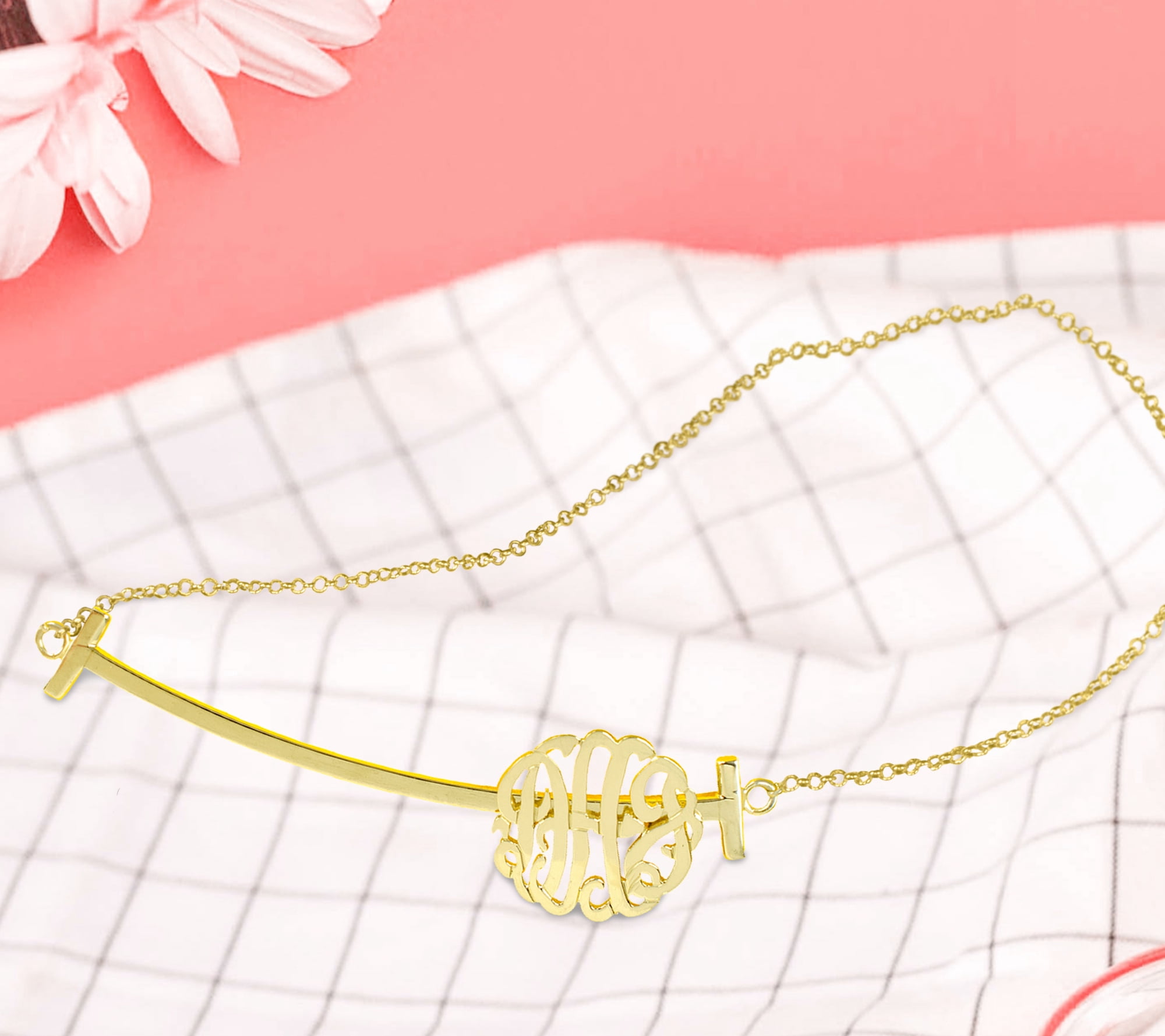 Personalized Sliding Monogram Bar Necklace Sterling Silver or 14K Gold Plated Sterling Silver