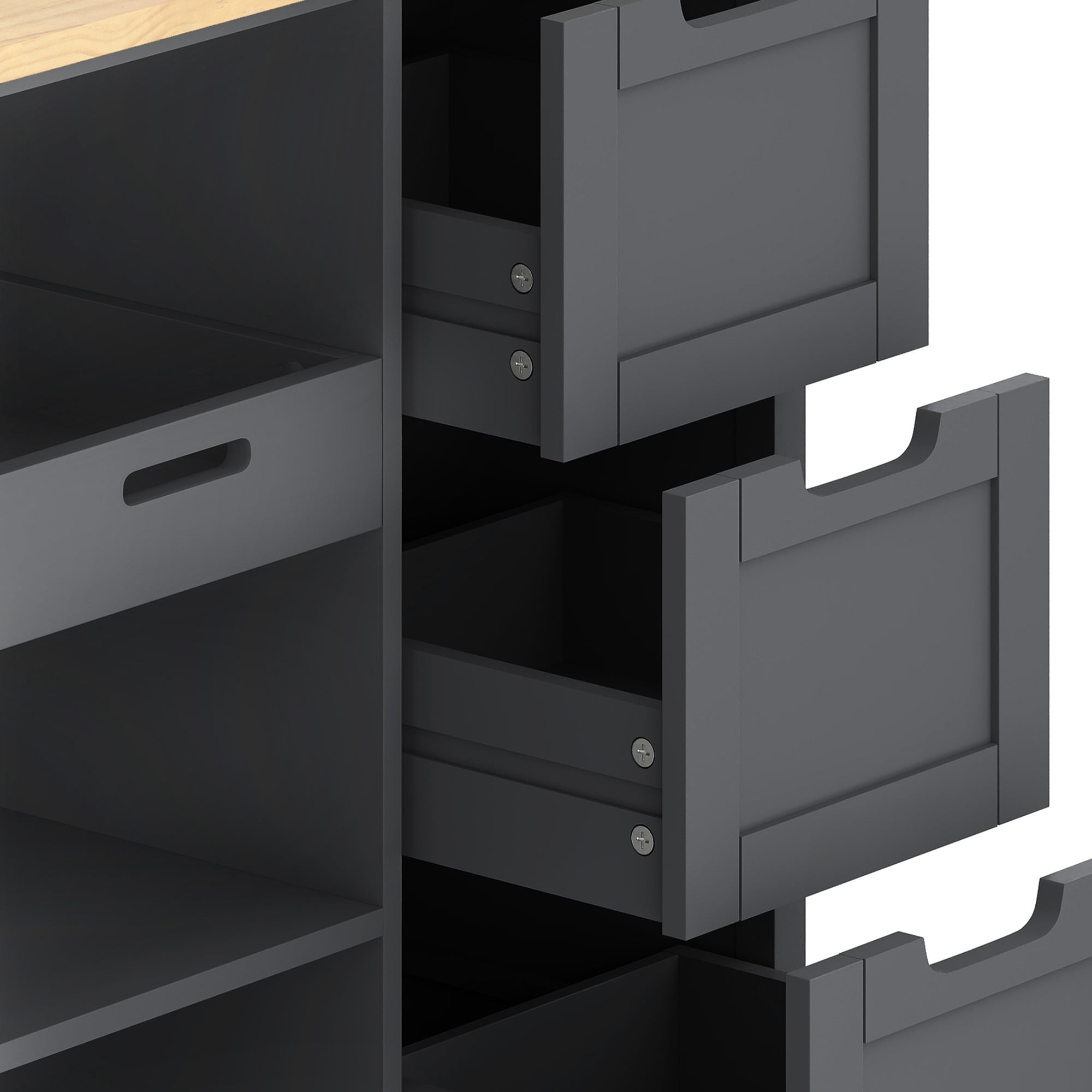 Uforic Kitchen Storage Cart with Drawers & Open Shelves, Rolling Kitchen Island, Gray