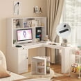 thumbnail image 6 of White L Shaped Corner Computer Desk with Storage Drawers, 2-IN-1 Home Office Desks with Bookshelf & Hutch & Pegboard, Modern Office Table with Outlet, Work Desk Study Desk for Home Office, 6 of 10
