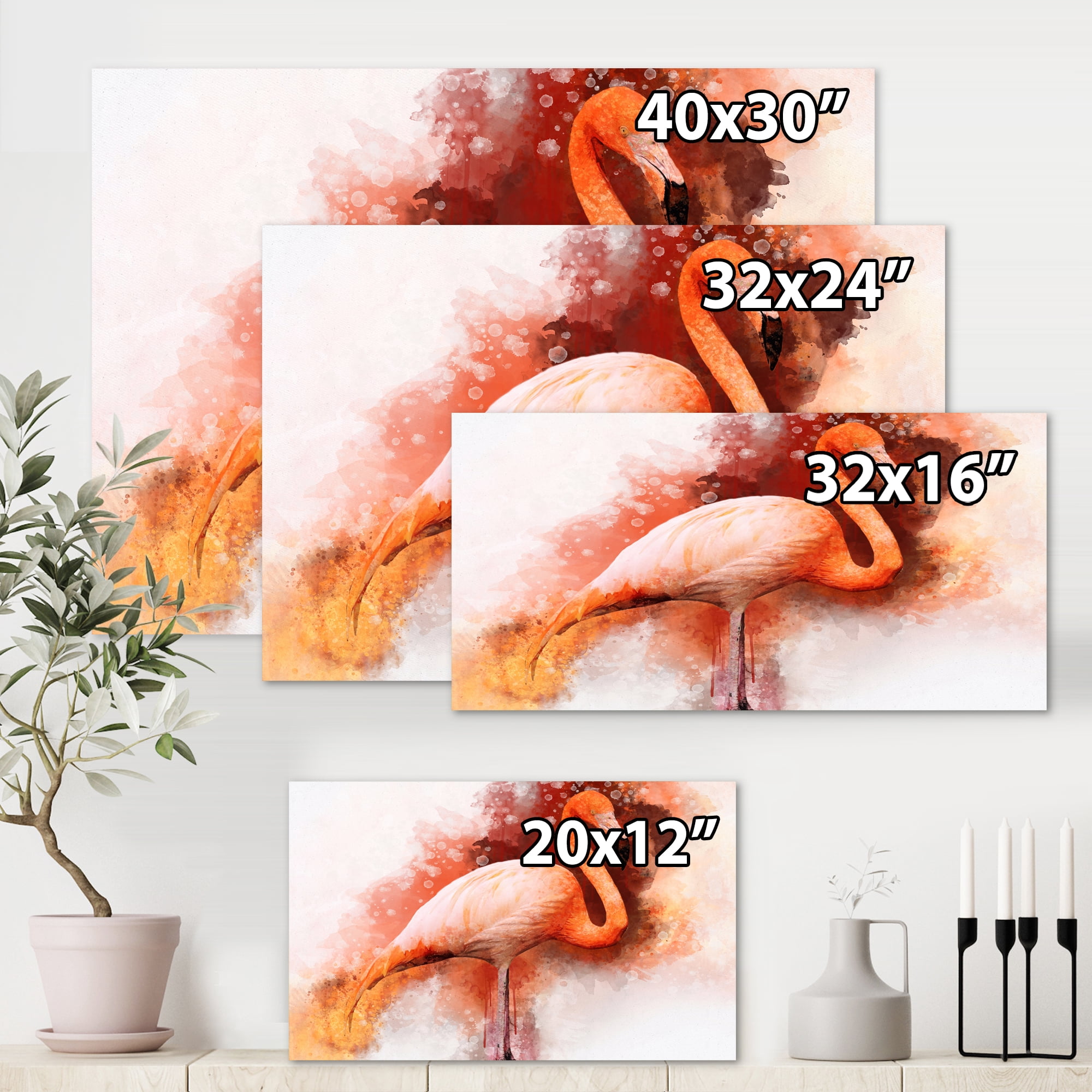 Abstract Portrait of Pink Flamingo II 8 in x 12 in Painting Canvas Art Print, by Designart