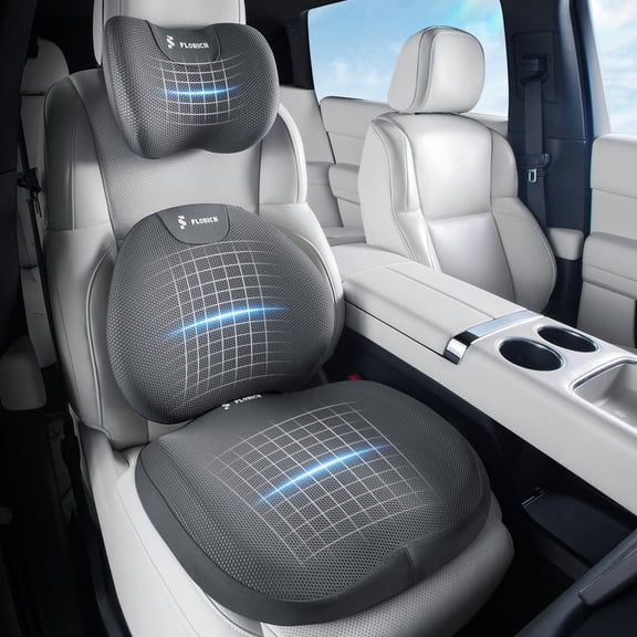 Florich Seat Cushion Lumbar&Neck Support Pillow for Office Chair Car, Ergonomic Memory Foam Back Support for Office Gaming Chair Wheelchair, Relieves Neck, Back & Sciatica Pain, Gray