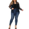 thumbnail image 2 of Agnes Orinda Women's Plus Size Sheer Jackets Long Sleeve Floral Lace Bomber Jacket 2X Navy Blue, 2 of 6