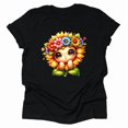 thumbnail image 3 of Autumn Sunflower T Shirt Cute Flower Graphic Loose Tees Crew Neck Short Sleeve Casual Tops (Black-Large), 3 of 5