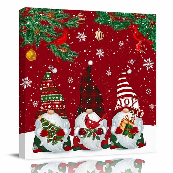 Canvas Print Wall Art Oil Paintings Gnome Winter Snowflake Christmas Picture Prints Artwork for Living Room Kitchen Bathroom Bedroom