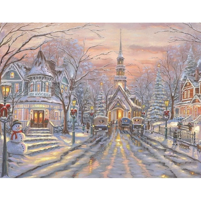 GATYZTORY-Cuadro de pintura de diamante redondo y cuadrado para niños y adultos, mosaico de punto de cruz, casa de nieve, regalo para el hogar